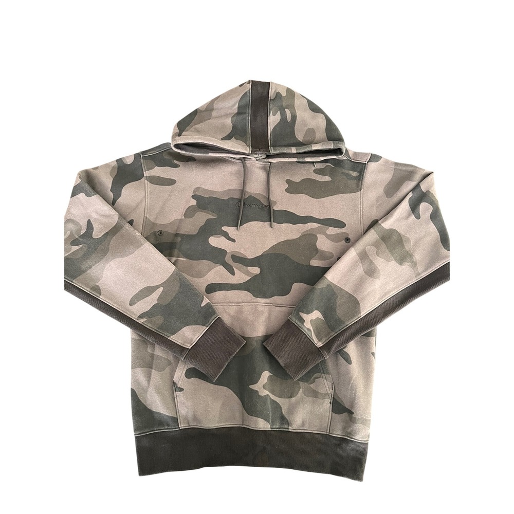 Champion Tech Weave Mens Small Camo Hoodie Pullover S9345 5529 Gray Black